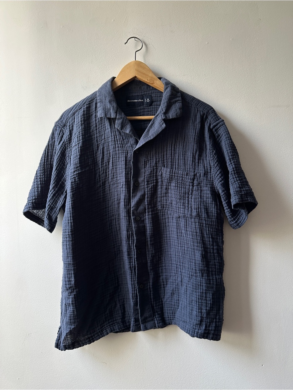 Navy Abercrombie Short-Sleeve Button-Up Shirt - Lightweight Cotton Gauze